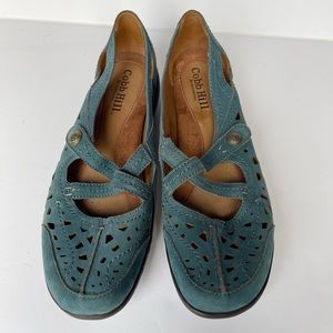Cobb Hill New Balance Teal Suede Criss Cross Mary Janes Velcro Strap Sandals